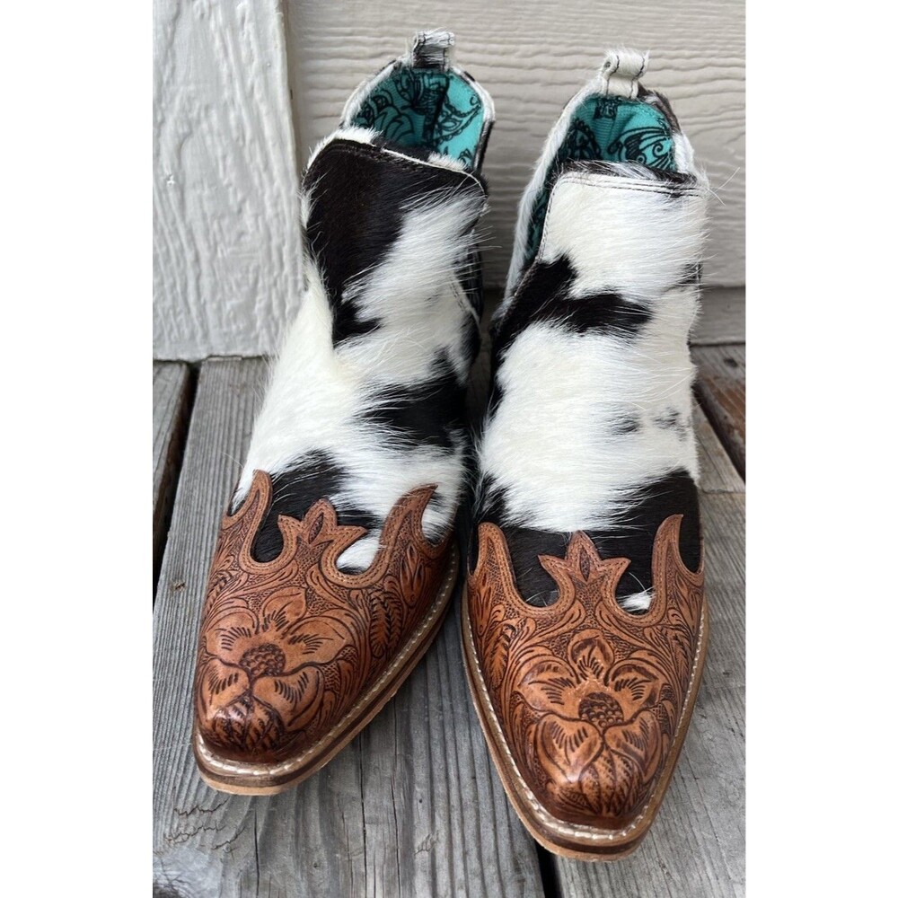 Myra Frisco Blossom Women's 9 Western Hand Tooled Leather Booties Ankle Boots - Picture 5 of 15
